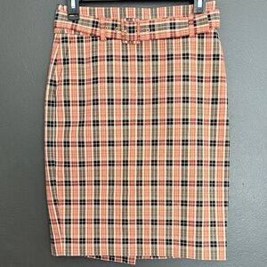 Ann Taylor Black Brown Orange Plaid Women's Skirt with Matching Belt